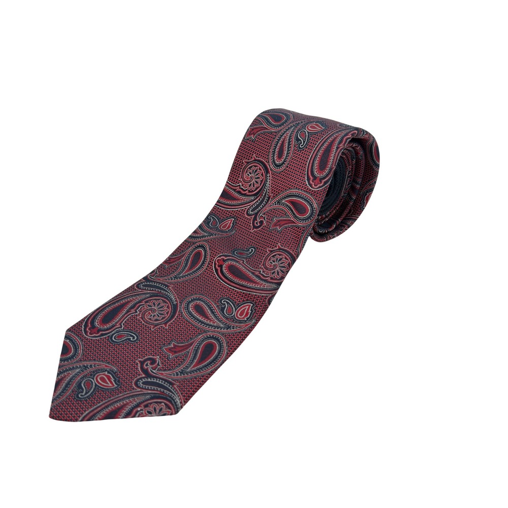 John W Nordstrom Mens Silk Paisley Tie Red Navy Blue Made‎ in USA RN58665